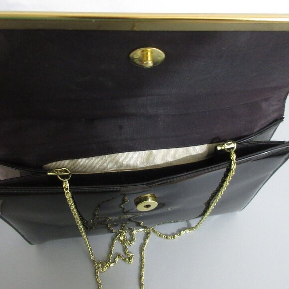 Crossbody Purse Black Faux Patent Leather Envelope Flap Clutch Bag Magnetic Snap - Picture 7 of 8